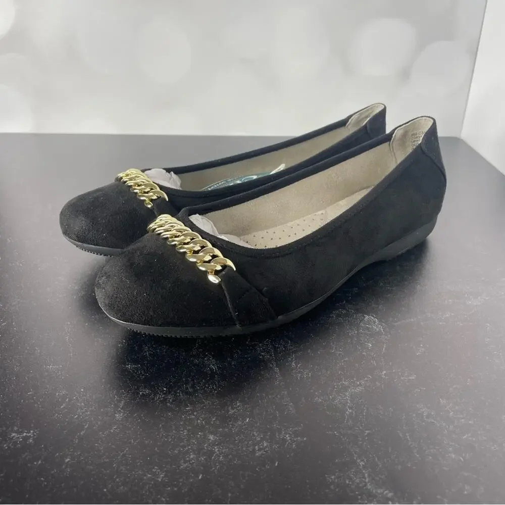 CLIFFS BY WHITE MOUNTAIN Women's Charmed Ballet Flats Black Suedette sz 9W Wide